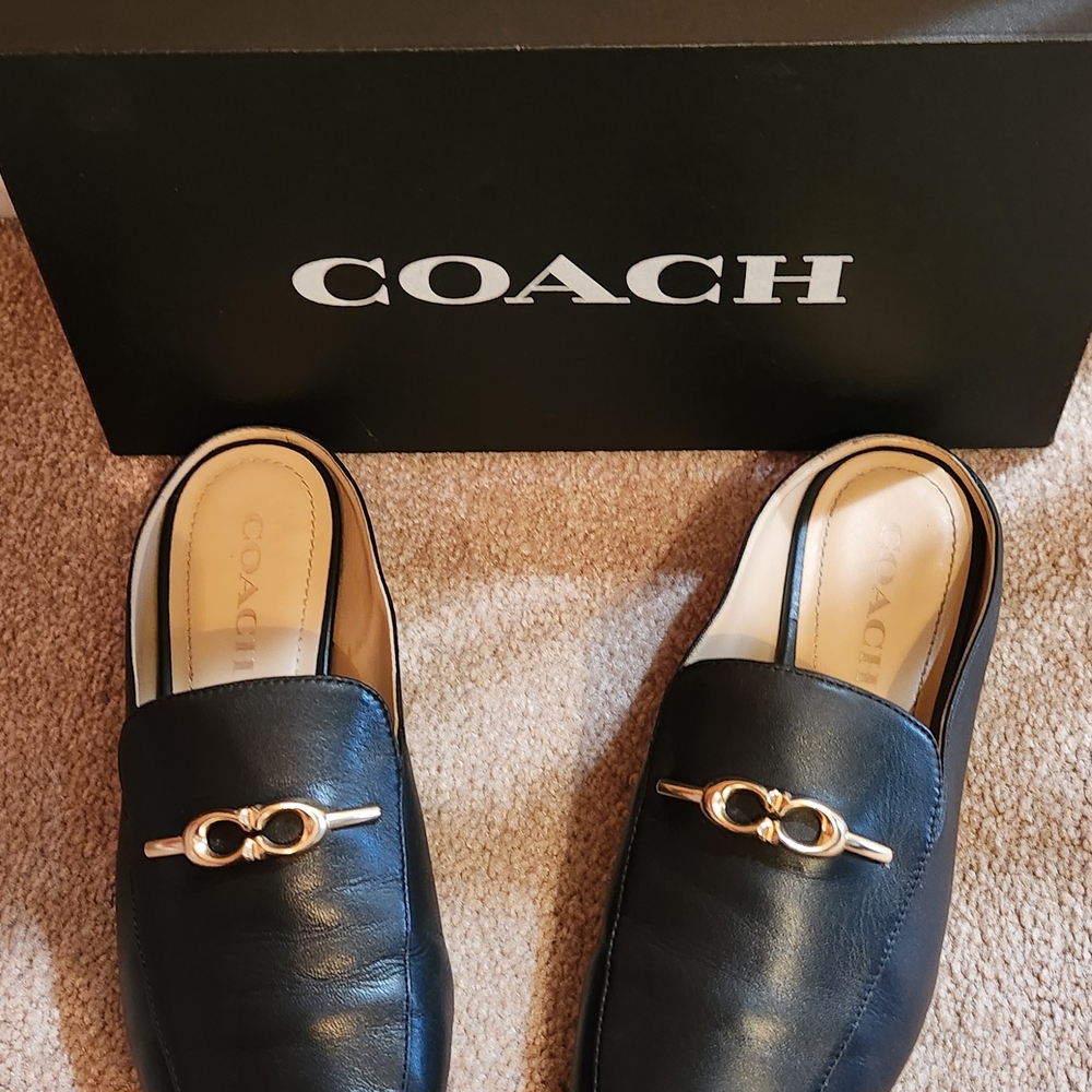 Coach Black Leather Loafers with Gold Accent